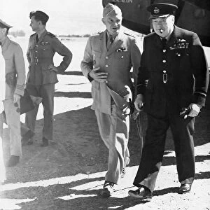 Winston Churchill with American General Eisenhower 1943 on World War Two airfield