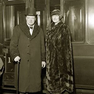 Winston Churchill British Prime Minister with wife Clementine Churchill about to board a