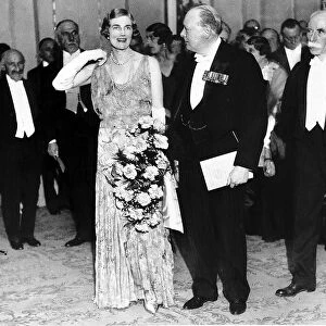 Winston Churchill with Mr and Mrs Denvir at a function 1931