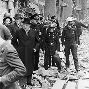 Winston Churchill at Tufton Street, Westminster after a V1 rocket landed