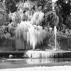 A woman takes picture of frozen fountain at Marble Arch January 1982