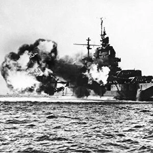 WW2 American battleship firing on May 1945 Okinawa largest of the Ryukyu Islands