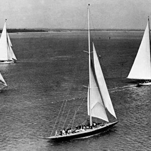Yachts Shamrock V, Velsheda, Astra, Candida and Endeavour sailing on the Solent