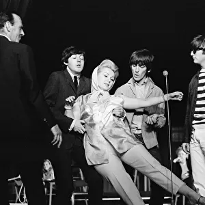 Zsa Zsa Gabor meets The Beatles. Picture taken at The London Palladium