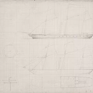 Isambard Kingdom Brunel sketch: side elevations and plan of a ship, probably the SS Great Britain, c1842-1843