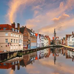 Bruges, Belgium historic canals at dusk
