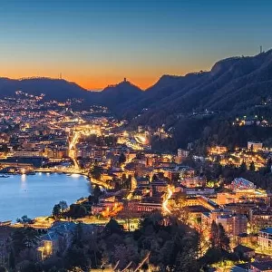 Como, Italy cityscape from above at dawn