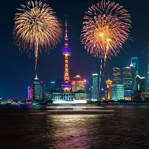 Fireworks in Shanghai, China celebration National Day of the People's Republic of China