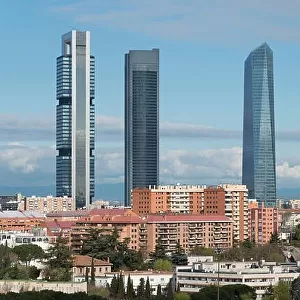 Madrid cityscape at daytime. Landscape of Madrid business building at Four Tower. Modern high building in business district area at Spain