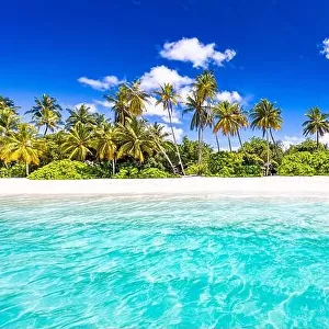 Tranquil beach scene. Sunny exotic tropical beach landscape for background or wallpaper. Summer vacation holiday concept. Luxury travel destination