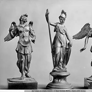 Angels (inv. 376 B and inv. 375 B), Minerva (from Giambologna, inv. 420 B), small bronzes, Florentine school of the 17th century, Museo Nazionale del Bargello