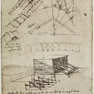 Designs for an arch and rampart walls, drawing by Leonardo da Vinci, part of the Codex B (2173), c.22v, housed at the Institut de France, Paris