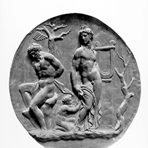 Disc representing Apollo and Marsia, by Giovan Francesco Rustici preserved in the courtyard of Villa Salviati in Florence