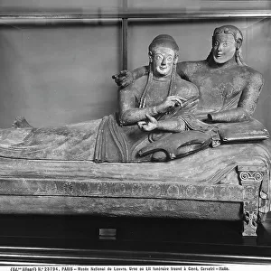 Etruscan sarcophagus from Cerveteri, the ancient Caere, with the reclining figures of the deceased spouses; in the Louvre Museum, Paris