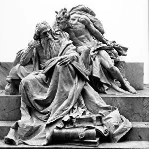 Faust and Mephistopheles, detail of the memorial to Goethe, erected by Gustav Eberlein, in the park of Villa Borghese, Rome