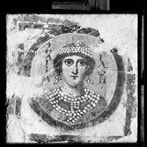 Female portrait, fresco, fragment, Roman art of VI-IX sec. Santa Maria Antiqua, Rome. Detached fresco and photographed in Florence
