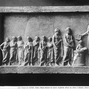 Greek relief preserved at the Louvre Museum, Paris, depicting the offering of a goat to Demeter