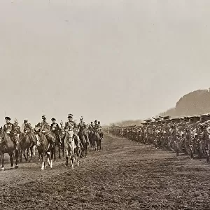 King Vittorio Emanuele III of Savoy (1869-1947) on horseback looks at the army