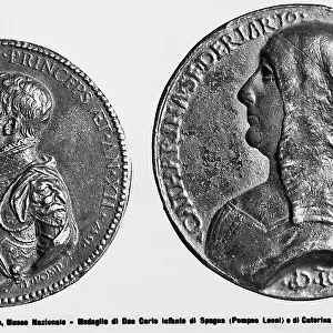 Two medals depicting Don Carlo, Infante of Spain and Caterina Sforza Riario, by Pompeo Leoni, in the Medal Collection of the Museo Nazionale del Bargello, Florence