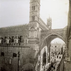Perspective view of the main facade of the Cathedral of Palermo
