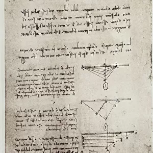 Study of weights, drawn by Leonardo da Vinci, taken from the Arundel manuscript 263, c.1v, preserved in the British Museum, London