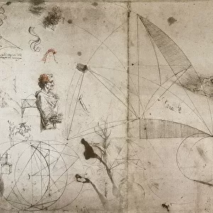 Various geometrical figures and other sketches, pen drawing on yellowed paper, by Leonardo da Vinci, housed at the Royal Library of Windsor