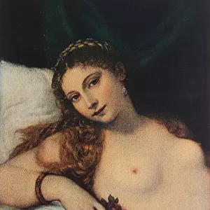 Venus of Urbino, detail of the face; painting by Titian. Uffizi Gallery, Florence