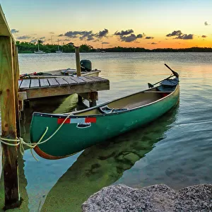 Florida, South Florida, The Keys, Islamorada, sunset with canoe