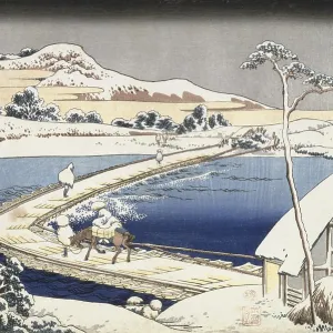 Puente flotante en Sano, Provincia de Kōzuke. Puente flotante en Sano, Provincia de Kōzuke.