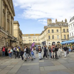 Colour Print of Teenagers outside Roman Baths, Bath, England Colour Print of Teenagers outside Roman Baths, Bath, England