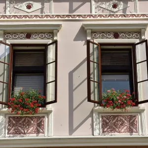 House Facade with Windows Print, Skofja Loka, Slovenia House Facade with Windows Print, Skofja Loka, Slovenia