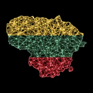Map of Lithuania, Polygonal Mesh Line Print Map of Lithuania, Polygonal Mesh Line Print