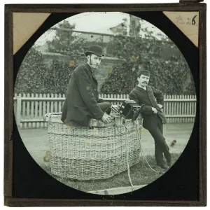 The Victorian Age Prints: Print of two balloonists in a gas balloon basket, circa 1892