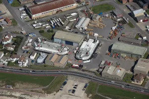 Prints of The Hovercraft Museum, HMS Daedalus, Lee-on-the-Solent, Hampshire England from the Air - Landscapes, Cities and Heritage: Print of the Hovercraft Museum from above