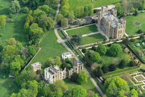 Prints of Hardwick Old Hall and Hardwick Hall, a ruined early 16th century Great Hall and a late 16th century country house, Derbyshire, 2025 Aerial Views of England - Landscapes, Cities and Heritage from Above: Hardwick Old Hall and Hardwick Hall Print, 16th century ruins in Derbyshire