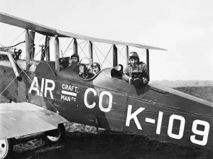 Prints of Wills, Shaw and Friese-Greene Ready to Film'. A publicity shot for the foundation of the Aerofilms aerial photography company taken at the London Aerodrome, Hendon England from the Air - Landscapes, Cities and Heritage: Aerofilms Print: Aerial Photography, 1919 - London Aerodrome, Hendon