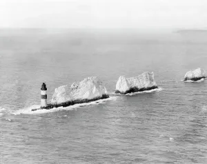 The Needles Print: Aerial View of Chalk Stacks and Lighthouse