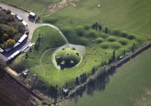 Prints of TELLYTUBBYLAND, Warwickshire. Aerial view of the Tellytubbies film set. Telly Tubby Land Aerial Views of England - Landscapes, Cities and Heritage from Above: Aerial View of Tellytubbyland Print