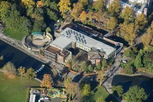 Prints of MAC Birmingham, Midlands Arts Centre and open air theatre, Birmingham, 2024 Aerial Views of England - Landscapes, Cities and Heritage from Above: Print of MAC Birmingham open-air theatre