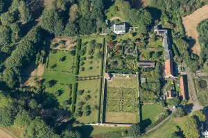 Prints of Old Durham Gardens, a re-constructed walled garden, Old Durham, County Durham, 2024 Aerial Views of England - Landscapes, Cities and Heritage from Above: Old Durham Gardens Print, Walled Garden Reconstruction