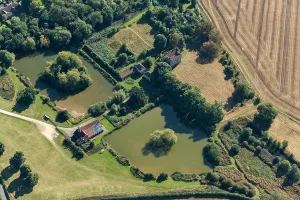 Prints of Shireoaks Hall country house and water garden, Nottinghamshire, 2024 Aerial Views of England - Landscapes, Cities and Heritage from Above: Shireoaks Hall Print, Country House