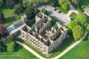 Prints of The roofless ruin of Sutton Scarsdale Hall, Derbyshire, 2025 Aerial Views of England - Landscapes, Cities and Heritage from Above: Print of Sutton Scarsdale Hall Ruin