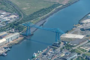Prints of Tees Transporter Bridge, Middlesborough and Stockton-on-Tees, 2025 Aerial Views of England - Landscapes, Cities and Heritage from Above: Tees Transporter Bridge Print, 2025 Flight Aerial Photograph