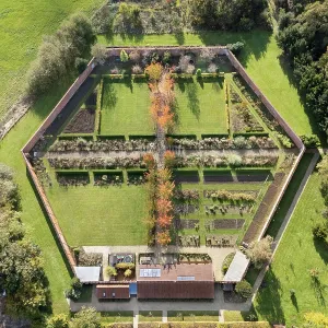 Prints of Oblique aerial view from the north of the walled garden at Ashby Hall Aerial Views of England - Landscapes, Cities and Heritage from Above: Oblique Aerial View Print of Walled Garden at Ashby Hall