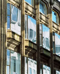 Prints of ORIEL CHAMBERS, Liverpool, Merseyside. Exterior detail view showing windows with reflections Merseyside Prints: Windows a030741 Print, Exterior detail view of Oriel Chambers, Liverpool