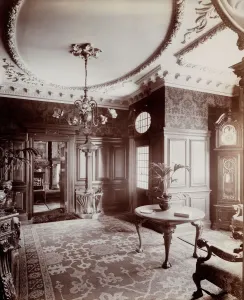 Prints of 9 ARKWRIGHT ROAD, Hampstead, London. Interior of hall looking towards entrance. Photographed by Harry Bedford Lemere in 1905 House And Home Prints: Print of 9 Arkwright Road interior hallway