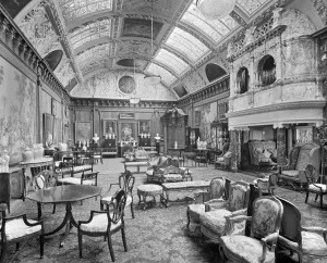 Prints of Thornton Manor, near Port Sunlight, Merseyside. Edwardian interior of the music room, which was added in 1902. A large organ is built in over a seating area to the right Iconic Photographers of England - Historic Image Collections: Edwardian Music Room Print, Thornton Manor