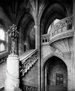 Victorian Architecture - Buildings, Streets and Landmarks: Print of John Rylands Library interior, staircase and architectural details