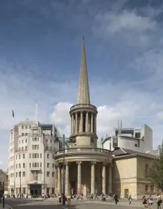 Prints of Langham Place, Marylebone, City of Westminster, Greater London Architecture in England - Historic and Modern Buildings: Print of Broadcasting House and Langham Place, London