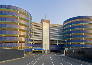 Bristol Prints: Print of Cabots Circus Car Park, a modern car park building in Bristol